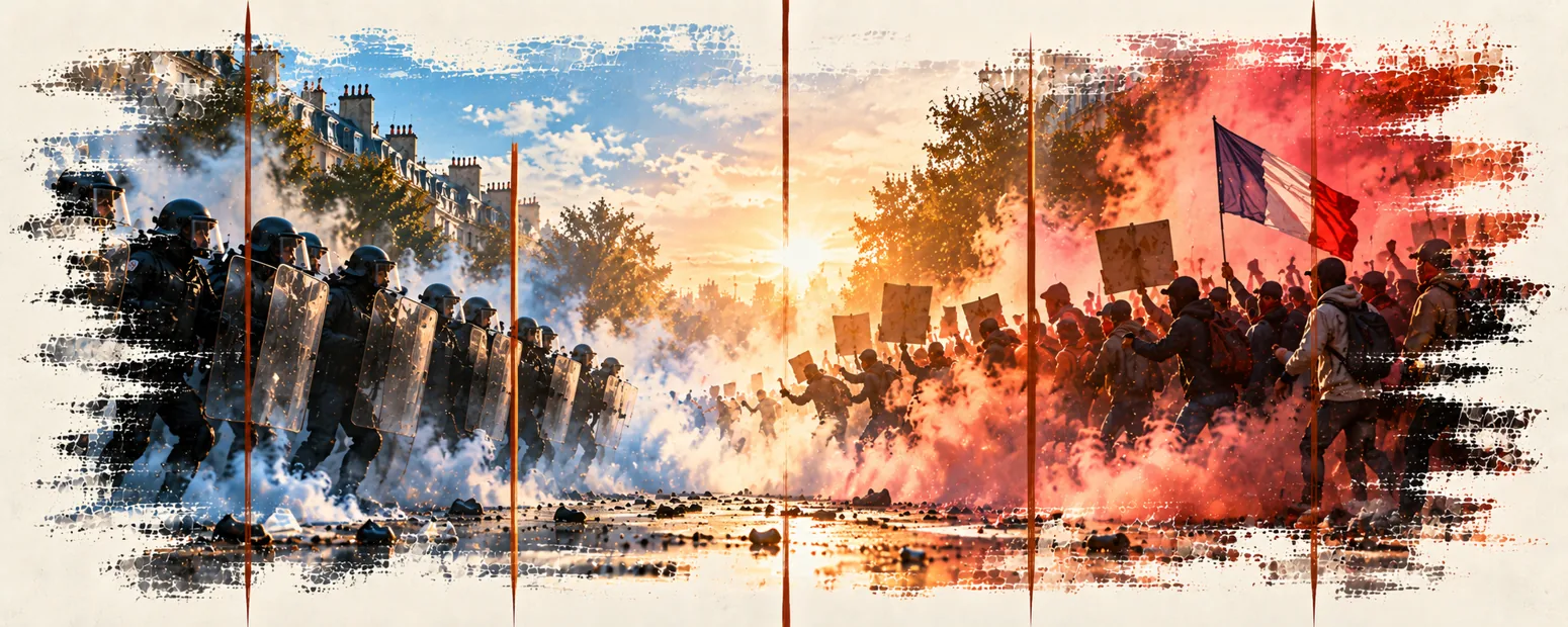 Illustration de confrontation entre manifestants et forces de l’ordre
